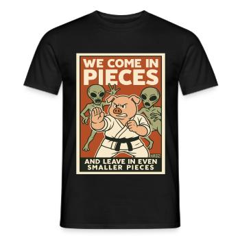 Martial Arts Pig vs Aliens Poster - Men's T-Shirt - black - Front - AI Model Male 178 light (178cm)