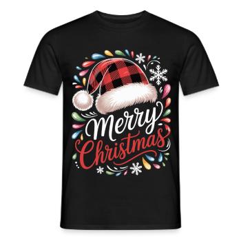 Merry Christmas Shirt with Check Hat - Men's T-Shirt - black - Front - AI Model Male 178 light (178cm)