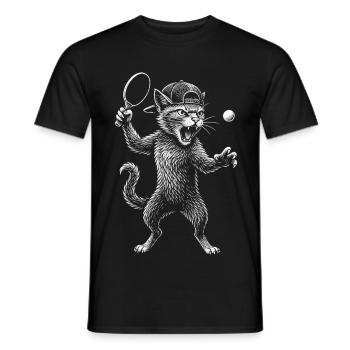 Tennis de table, ping-pong, joueur de tennis de table chat - T-shirt homme - noir - Devant - AI Model Male 178 light (178cm)