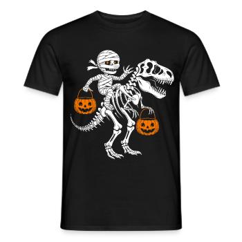 Squelette de momie avec citrouille d’Halloween et Trex Dino - T-shirt homme - noir - Devant - AI Model Male 178 light (178cm)