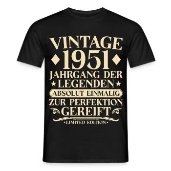 Vintage 1951 Vintage Born - 75th Birthday - Men's T-Shirt - black - Front - AI Model Male 178 light (178cm)