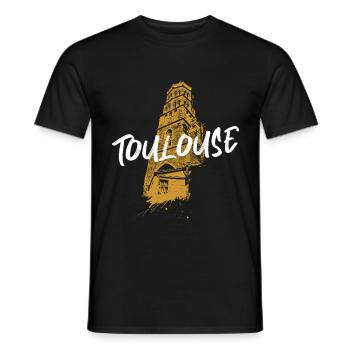 Duotone illustration Toulouse Saint-Nicolas church - Men's T-Shirt - black - Front - AI Model Male 178 light (178cm)