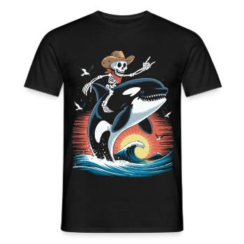 Cow-boy squelette sur la scène des vagues d’orque - T-shirt homme - noir - Devant - AI Model Male 178 light (178cm)