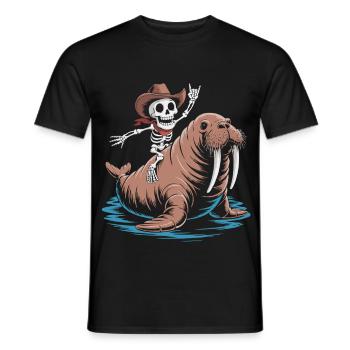 Cow-boy squelette sur morse - T-shirt homme - noir - Devant - AI Model Male 178 light (178cm)
