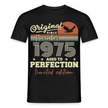 Novembre 1975 Anniversaire 1975 november 1975  - T-shirt homme - noir - Devant - AI Model Male 178 light (178cm)
