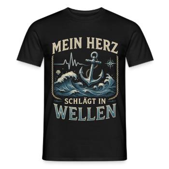 My heart beats in waves - Men's T-Shirt - black - Front - AI Model Male 178 light (178cm)