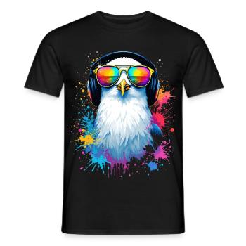 Colorful Seagull Bird with Headphones Sunglasses - Men's T-Shirt - black - Front - AI Model Male 178 light (178cm)