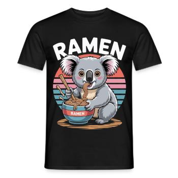 Ramen Koala at Retro Sunset - Men's T-Shirt - black - Front - AI Model Male 178 light (178cm)