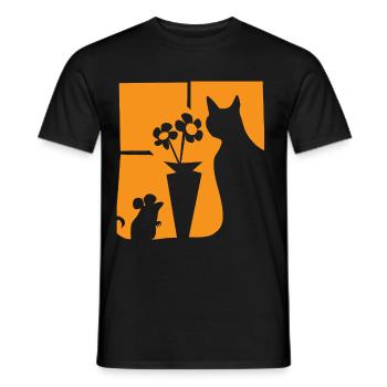 Halloween Cat Mouse Flowers Orange Window - Men's T-Shirt - black - Front - AI Model Male 178 light (178cm)