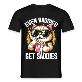 Cool Cat Meme – Even Baddies Get Saddies Funny Pop - T-shirt homme - noir - Devant - AI Model Male 178 light (178cm)