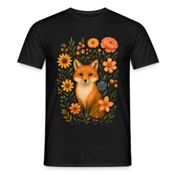 Fuchs mit Blumen Cottagecore - Männer T-Shirt - Schwarz - Vorne - AI Model Male 178 light (178cm)