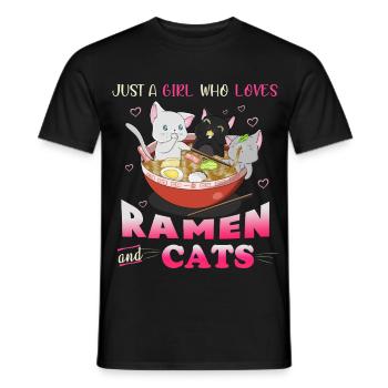 Juste une fille qui aime les chats et les t-shirts Ramen - T-shirt homme - noir - Devant - AI Model Male 178 light (178cm)