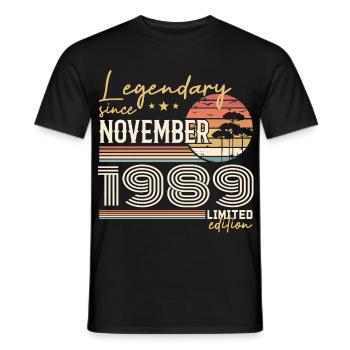 Jahrgang November 1989 RetroNovember 1989 - Männer T-Shirt - Schwarz - Vorne - AI Model Male 178 light (178cm)