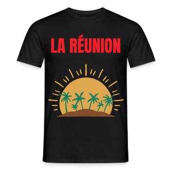 La Réunion T-Shirt Sonne und Palmen - Männer T-Shirt - Schwarz - Vorne - AI Model Male 178 light (178cm)