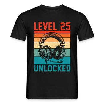 Niveau 25 Ans Debloqué - 25ème Anniversaire Gamer - T-shirt homme - noir - Devant - AI Model Male 178 light (178cm)