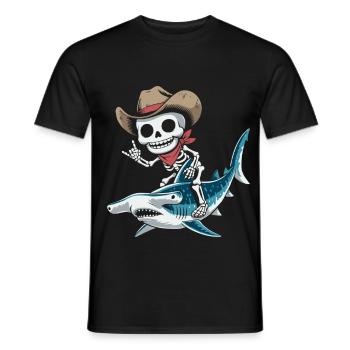 Skelett Cowboy reitet Hammer-Hai - Männer T-Shirt - Schwarz - Vorne - AI Model Male 178 light (178cm)