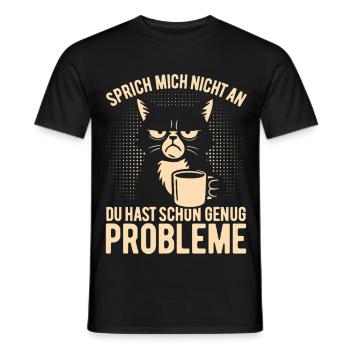Sprich mich nicht an - mürrische Katze mit Kaffee - T-shirt homme - noir - Devant - AI Model Male 178 light (178cm)