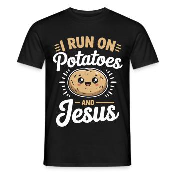 I Run On Potatoes And Jesus - Männer T-Shirt - Schwarz - Vorne - AI Model Male 178 light (178cm)