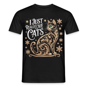 Chemise ornementale pour chat pour les amoureux des animaux - T-shirt homme - noir - Devant - AI Model Male 178 light (178cm)