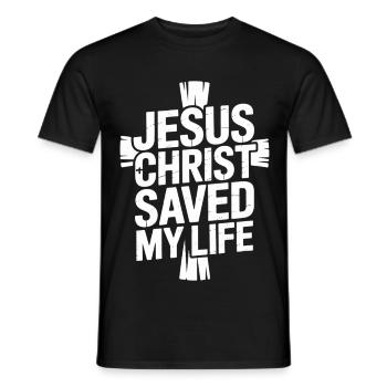  Jesus Christus hat mein Leben gerettet - Männer T-Shirt - Schwarz - Vorne - AI Model Male 178 light (178cm)
