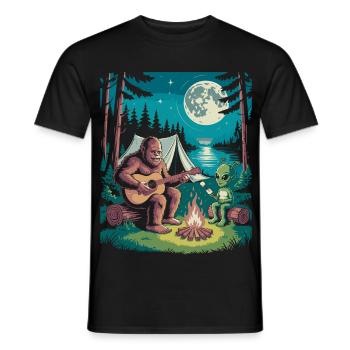Bigfoot au feu de camp avec extraterrestre - T-shirt homme - noir - Devant - AI Model Male 178 light (178cm)