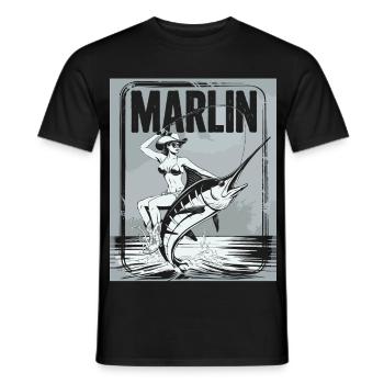 Marlin Anglerin Retro - Männer T-Shirt - Schwarz - Vorne - AI Model Male 178 light (178cm)