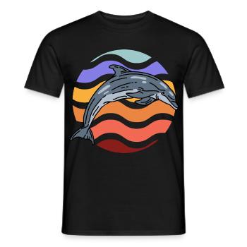 Dolphin in wave pattern - Men's T-Shirt - black - Front - AI Model Male 178 light (178cm)