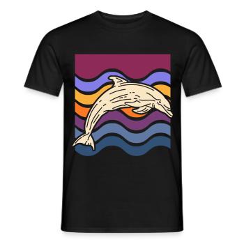 Dolphin on colored waves - Men's T-Shirt - black - Front - AI Model Male 178 light (178cm)