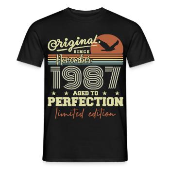 November 1987 Anniversary 1987 November 1987 - Men's T-Shirt - black - Front - AI Model Male 178 light (178cm)