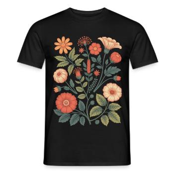 Botanical Flower Diversity Garden Meadow Nature - Men's T-Shirt - black - Front - AI Model Male 178 light (178cm)