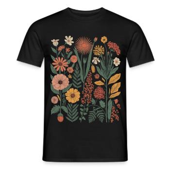 Botanical Flower Diversity Garden Meadow Nature - Men's T-Shirt - black - Front - AI Model Male 178 light (178cm)