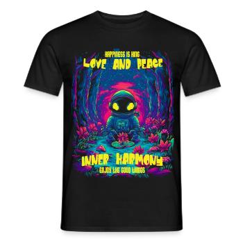 Cosmic neon astronaut in the forest - Men's T-Shirt - black - Front - AI Model Male 178 light (178cm)