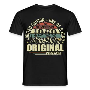 Anniversaire Novembre 1980 - T-shirt homme - noir - Devant - AI Model Male 178 light (178cm)