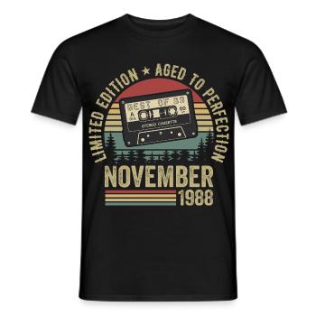 November 1988 - Men's T-Shirt - black - Front - AI Model Male 178 light (178cm)