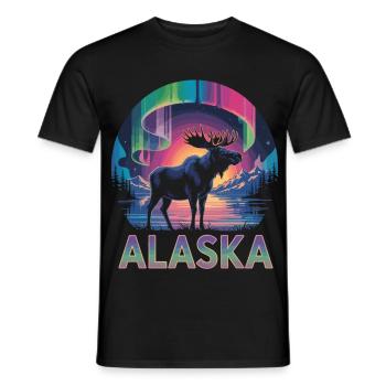 Alaska T-Shirt – Moose & Northern Lights - Men's T-Shirt - black - Front - AI Model Male 178 light (178cm)