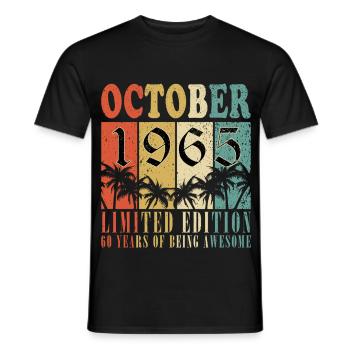 60ème Anniversaire - Millésime - Octobre 1965 - T-shirt homme - noir - Devant - AI Model Male 178 light (178cm)