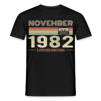 November 1982 Vintage Birthday Retro Tee - Men's T-Shirt - black - Front - AI Model Male 178 light (178cm)