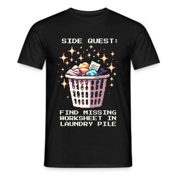 Side Quest: Leaf in the Laundry Mountain | Homeschool - Men's T-Shirt - black - Front - AI Model Male 178 light (178cm)
