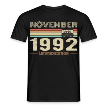 November 1992 Vintage Birthday Retro Tee - Men's T-Shirt - black - Front - AI Model Male 178 light (178cm)