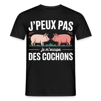 J’peux pas je m’occupe des cochons humour fermier - T-shirt homme - noir - Devant - AI Model Male 178 light (178cm)