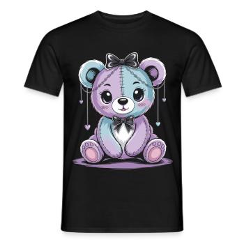 Kawaii Pastel Goth Patched Bear - Men's T-Shirt - black - Front - AI Model Male 178 light (178cm)