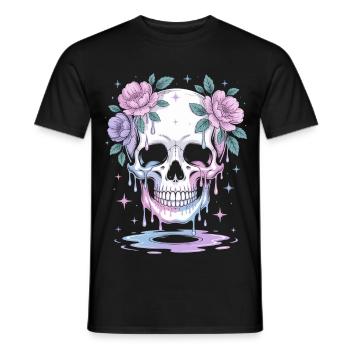 Kawaii Pastel Goth Totenschädel Blumen - Männer T-Shirt - Schwarz - Vorne - AI Model Male 178 light (178cm)