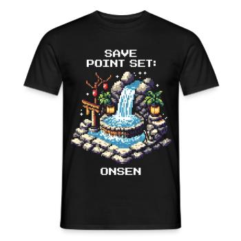 Speicherpunkt gesetzt: Onsen | Japan Reise - Männer T-Shirt - Schwarz - Vorne - AI Model Male 178 light (178cm)