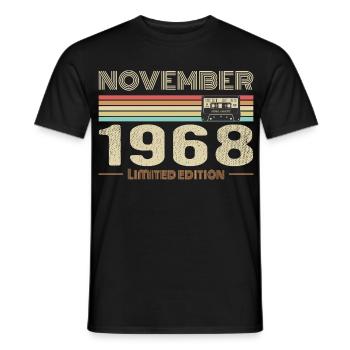 November 1968 Vintage Birthday Retro Tee - Men's T-Shirt - black - Front - AI Model Male 178 light (178cm)