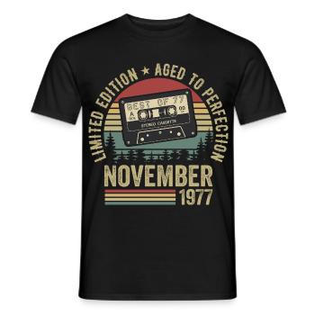 Novembre 1977 - T-shirt homme - noir - Devant - AI Model Male 178 light (178cm)