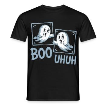Lustiges Geist T-Shirt – Boo Uhuh Halloween - Männer T-Shirt - Schwarz - Vorne - AI Model Male 178 light (178cm)