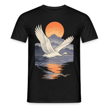 Crane Flying at Sunset Reflection - Men's T-Shirt - black - Front - AI Model Male 178 light (178cm)