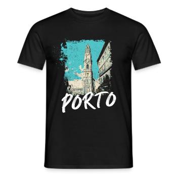 Tour des Clérigos Porto illustration artistique - T-shirt homme - noir - Devant - AI Model Male 178 light (178cm)