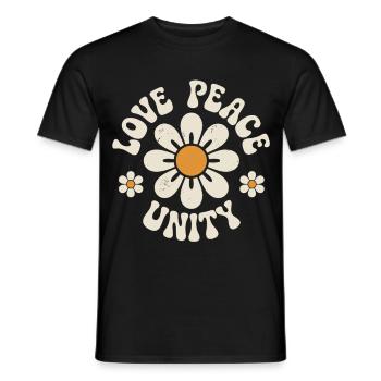 Love Peace Unity Retro Flowers - Men's T-Shirt - black - Front - AI Model Male 178 light (178cm)
