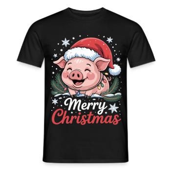 T-shirt de Noël avec un mignon cochon dans un chapeau de Père Noël - T-shirt homme - noir - Devant - AI Model Male 178 light (178cm)